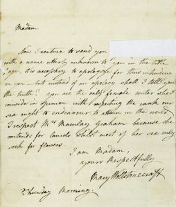 Carta escrita y firmada por Mary Wollstonecraft dirigida a la historiadora británica Catharine Macaulay en 1790.