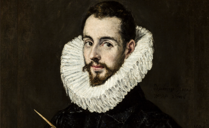 El Greco Fragmento de retrato de El Greco realizado por su hijo Jorge Manuel Theotocópuli. Se encuentra en el Museo de Bellas Artes de Sevilla (España). Imagen de dominio público distribuida por Wikimedia Commons.