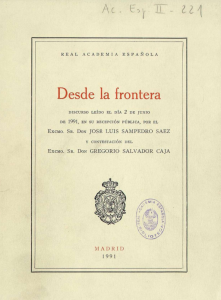 Portada del discurso "Desde la frontera" que José Luis Sampedro leyó en junio de 1991 en su ingreso en la Real Academia de la Lengua Española.