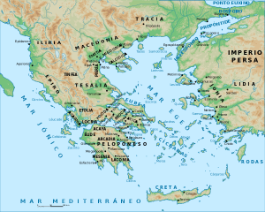 Platón, el origen de la filosofía en Occidente Mapa de la Antigua Grecia. Distribuido por Wikimedia Commons bajo licencia CC BY-SA 2.5. Map_Peloponnesian_War_431_BC-es.svg: Marsyas (original francés); Molorco (traducción al español)), obra derivada: SaxumLeft.