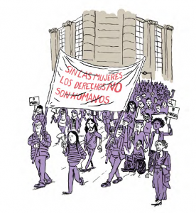 Una de las ilustraciones de José J. Mínguez para el cómic "Hombres feministas", editado por Cepaim.