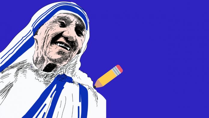 Diseño hecho a partir de una ilustración de Teresa de Calcuta distribuida por Pixabay. Madre Teresa de Calcuta (1910-1997). Diseño hecho a partir de una ilustración de Teresa de Calcuta distribuida por Pixabay.