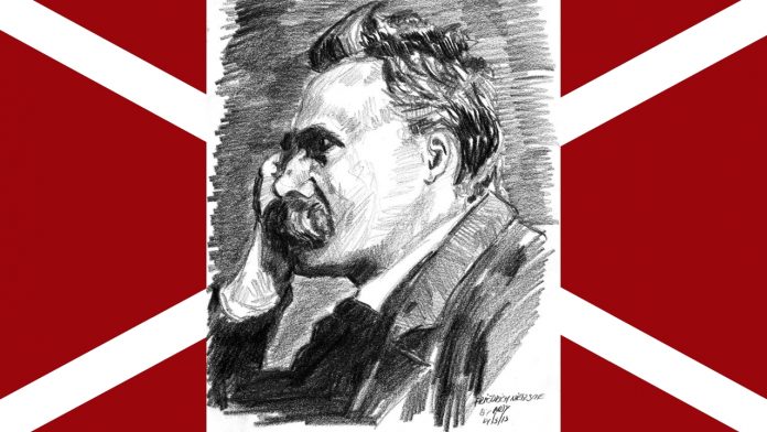 Nietzsche-Flickr Diseño hecho a partir de la ilustración de Friedrich Nietzsche for PIFAL. Arturo Espinosa. Flickr. En dominio público bajo licencia Creative Commons Attribution 2.0 Generic (CC BY 2.0).