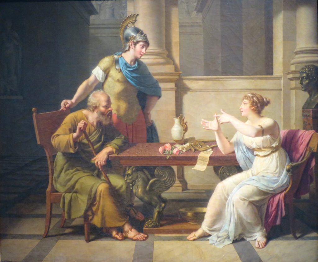 Larga vida a Sócrates "El debate de Sócratres y Aspasia", de Nicolas-André Monsiau (1800). Musée Pouchkkine (Dominio público)