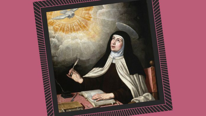 Teresa de Jesús. Pintura copia de autor anónimo basada en una obra de José de Ribera. Museo del Prado. Depositado en iglesia San José de Madrid. Imagen de dominio público, distribuida por Wikimedia Commons. Nació como Teresa Sánchez de Cepeda y Ahumada en Gotarrendura, Ávila, en 1515. Murió como Teresa de Jesús en Alba de Tormes, Salamanca, en 1582.