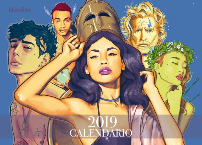 1portada El Calendario 2019 que filosofers ha diseñado en colaboración con filosofía&co. propone una imagen y unos conflictos contemporáneos para los dioses eternos.