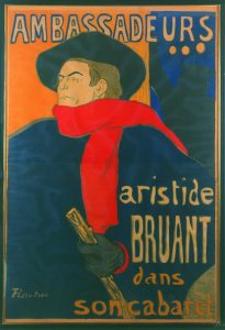 Montmartre, arte revolucionario y callejero Henri de Toulouse-Lautrec (1864-1901), Ambassadeurs: Aristide Bruant, 1892.Litografía, 138 × 95,4 cm. Colección particular, cortesía Galerie Documents, París © Colección particular, cortesía de Galerie Documents, París.