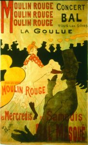 Montmartre, arte revolucionario y callejero Henri de Toulouse-Lautrec (1864-1901), Moulin Rouge, La Goulue, 1891, litografía, 195 x 122 cm. Colección particular. Cortesia Galerie Documents, París © Colección particular, cortesia Galerie Documents, París.