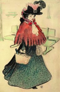 Montmartre, arte revolucionario y callejero Hermann-Paul (1864-1940), La bella judía sale de compras, en la revista Le rire, 23.05.1896. Acuarela y tinta sobre papel. Colección David E. Weisman y Jacqueline E. Michel.