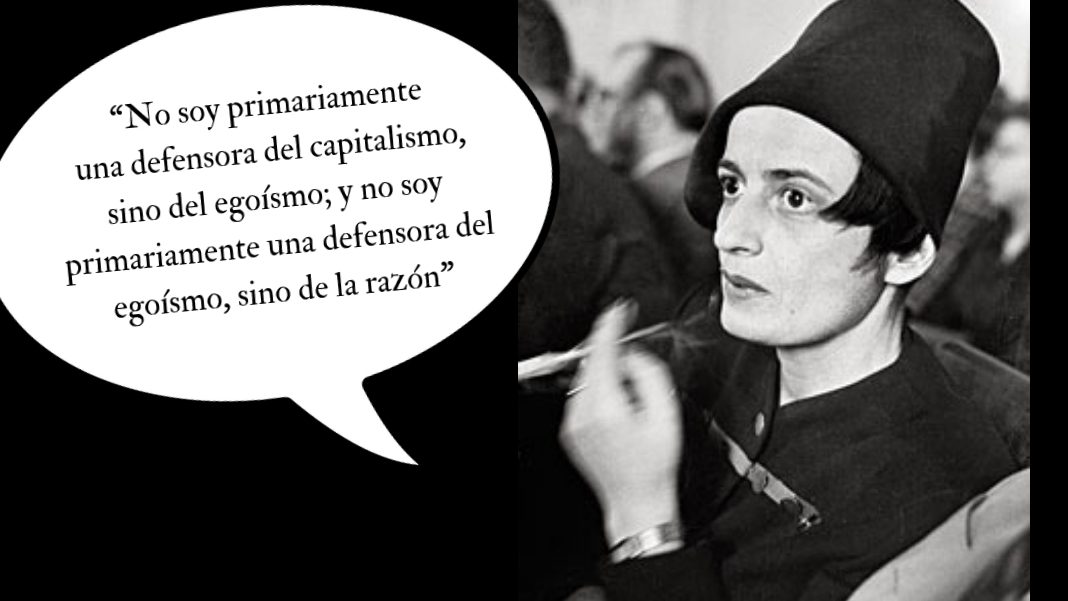 Ayn Rand. Diseño hecho a partir de una foto de Flickr. David Seaton. Licencia Creative Commons Attribution 2.0 Generic (CC BY 2.0). Nadie ha dado mayor valor al ego, la libertad y la independencia del individuo frente a la masa que el objetivismo de Ayn Rand (1905-1982).