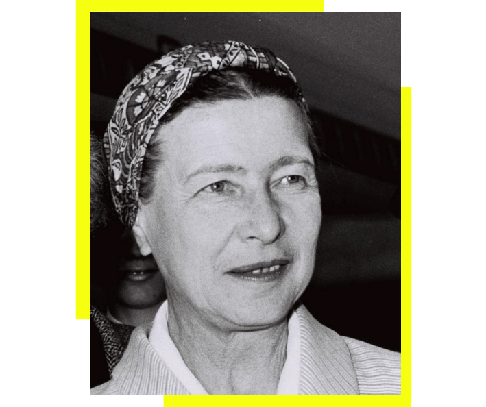 10 filósofas que piensan el feminismo (y una que propone repensarlo) Simone de Beauvoir (1908-1986). Diseño hecho a partir de una imagen de marzo de 1967 distribuida por Wikimedia Commons bajo licencia Creative Commons Atribución-Compartir Igual 3.0 No portada (CC BY-SA 3.0). Autor de la imagen original de la que procede este fragmento: Moshe Milner. La original: File:Flickr - Government Press Office (GPO) - Jean Paul Sartre and Simone De Beauvoir welcomed by Avraham Shlonsky and Leah Goldberg.jpg
