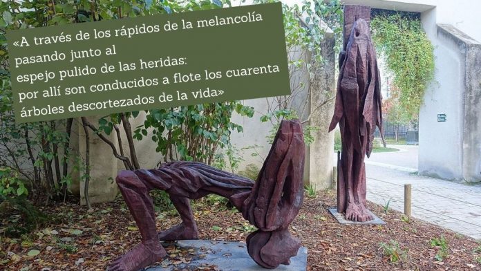 Paul Celan Poesía de Paul Celan sobre foto: Alexander Polzin «Hommage à Paul Celan», Jardín Anne Frank, París, de Guilhem Vellut, Flickr.