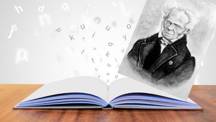 Pilar López de Santa María, traductora de Schopenhauer «La labor de Pilar López Santa María en el terreno filosófico y traductológico ha sido tan titánico como irremplazable. Gracias a ella, varias generaciones de estudiantes e investigadores han podido (y podrán) acercarse con seriedad y confianza a la obra de quien ella misma consideró un maestro de vida, Arthur Schopenhauer, a través de las múltiples y muy certeras traducciones que realizó de numerosas de sus obras», escribe Carlos Javier González Serrano. Diseño hecho con imagen de Mediamodifier en Pixabay y foto de dibujo de Schopenhauer a lápiz. Retrato original: Arthur Schopenhauer by J Schäfer, 1859. Álvaro Marqués Hijazo (derivative) bajo licencia CC BY-SA 4.0 (Wikimedia Commons).