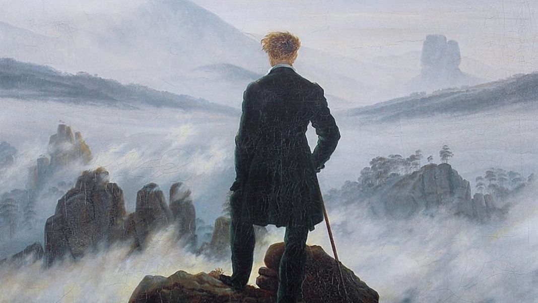 Romanticismo. Fragmento de «El caminante sobre el mar de niebla», de Caspar David Friedrich. Distribuida por Wikimedia Commons en dominio público.