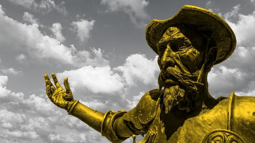 Don Quijote es el personaje más famoso de la literatura. Su locura nace de su obsesión por los libros y de su identificación con los personajes que leía. Diseño realizado a partir de la imagen de Don Quijote, de Momentmal (de Pixabay, CC) y el fondo, de FreeStocks (de Pexels, CC).
